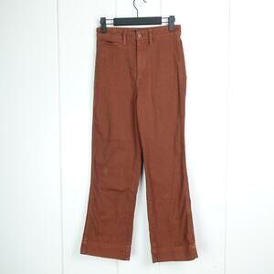 Quince Pants Women SZ 24 Organic Cotton Wide Leg Cropped High Rise Modern Casual